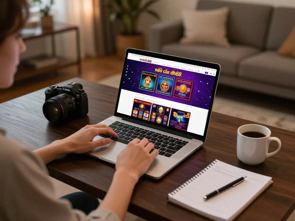 Engaging online gambling experience at nhà cái dh88 with vibrant game graphics and cozy setup.