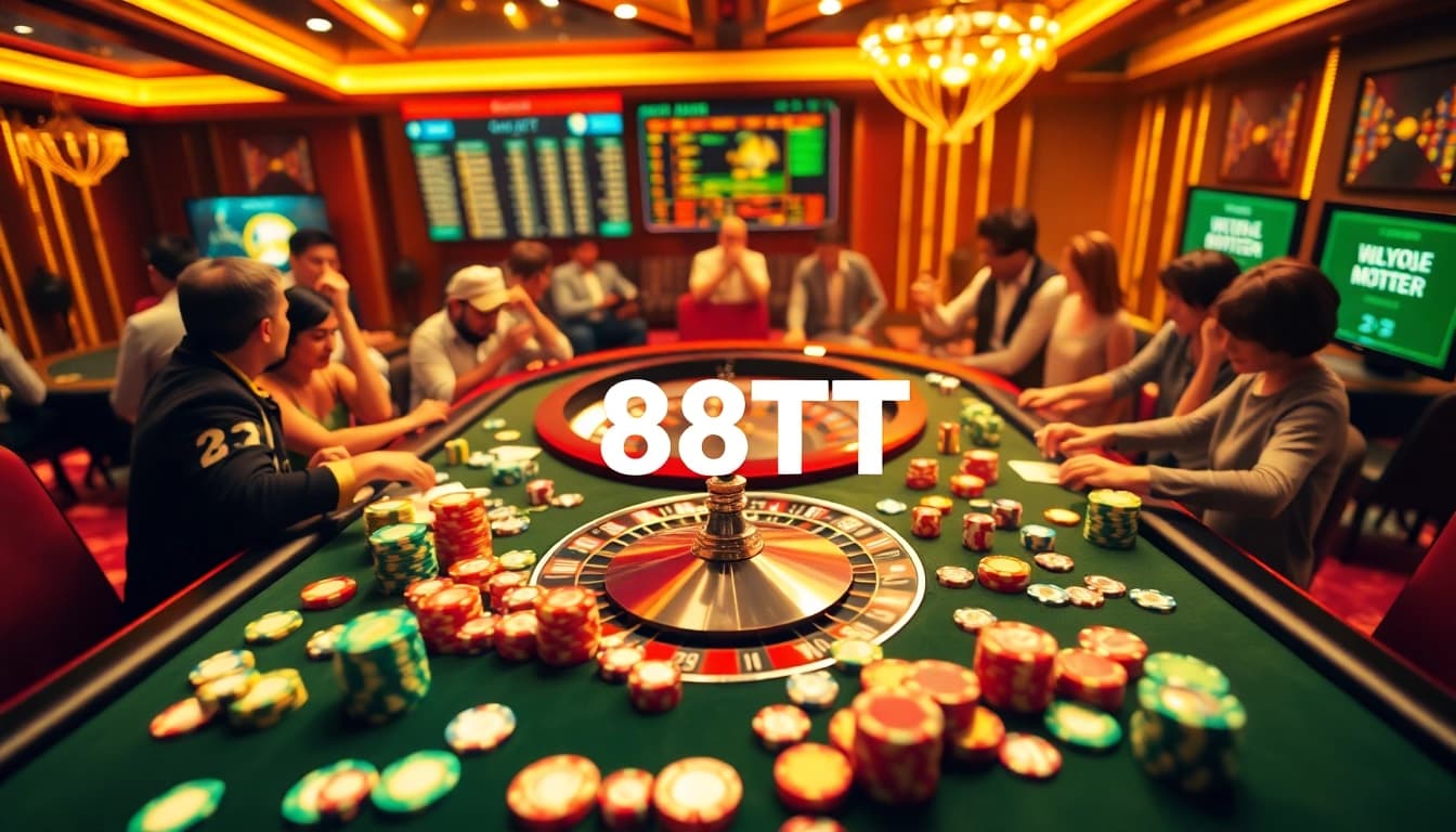 Experience the thrill of 88TT where players engage in high-stakes casino games with vibrant chips and live odds.