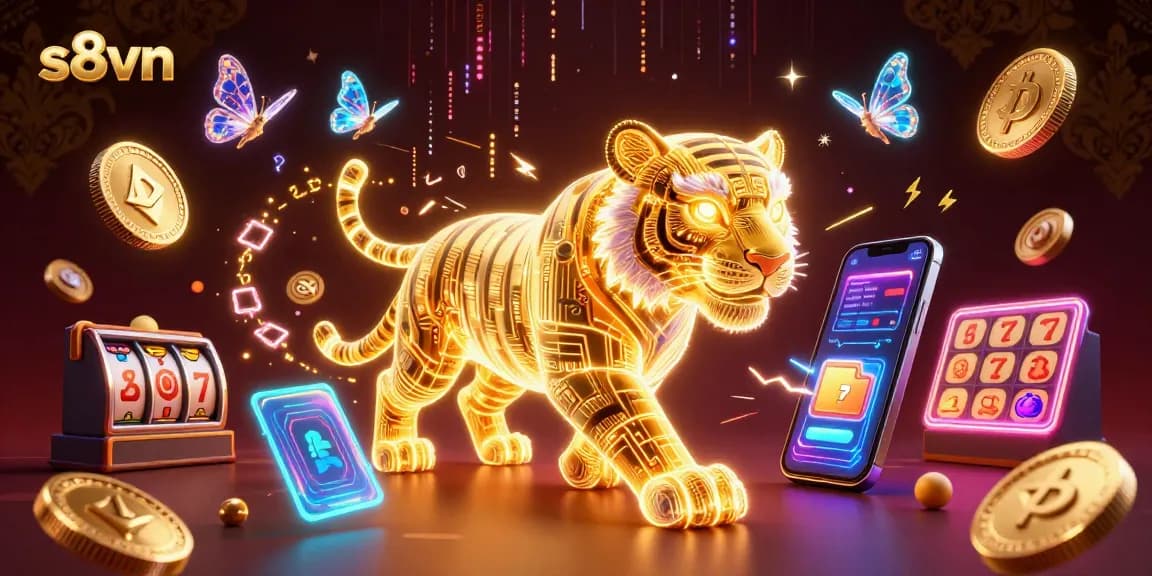 Engage in vibrant s8vn casino action with glowing slot elements and crypto coins.