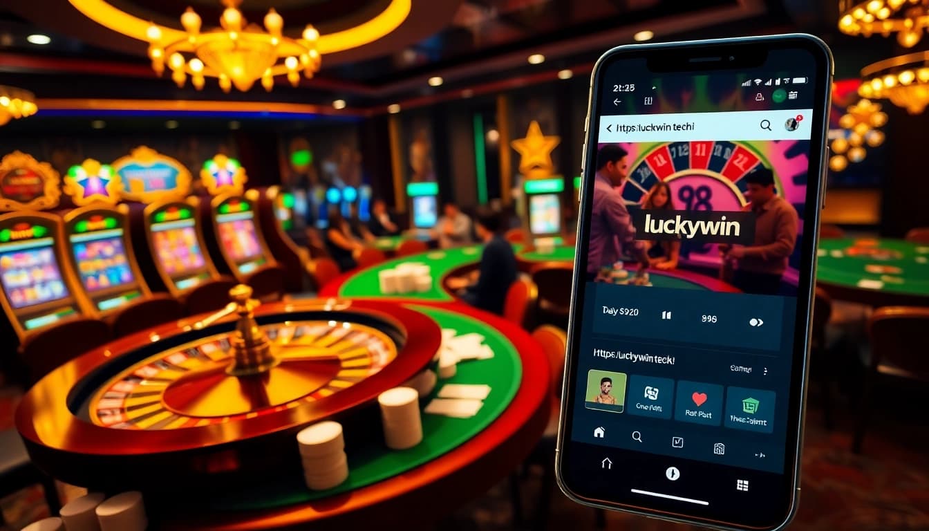 Experience thrilling gameplay at https://luckywin.tech/ with vibrant slot machines and poised poker players.
