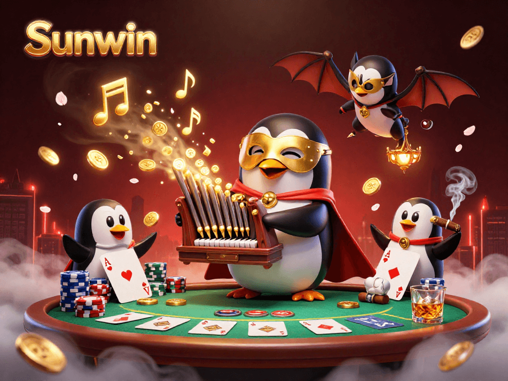 Sunwin players enjoy riches with an acrobatic spectacle in a vibrant casino atmosphere.