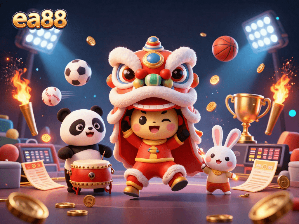 Engage with exciting betting action at ea88, featuring a lively Chinese New Year celebration with sports elements.