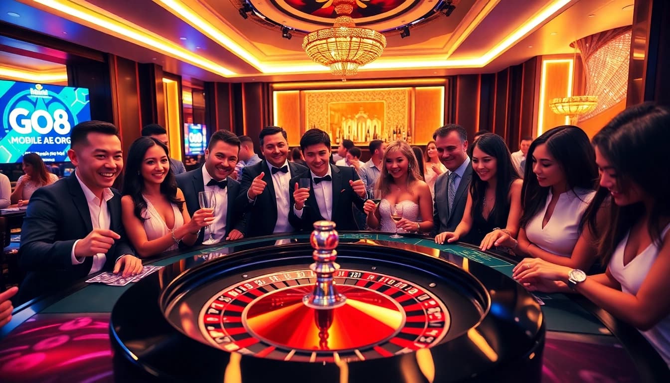 Players enjoying games at a luxury casino scene featuring promotions from https://go8.ae.org/ with roulette and poker excitement.