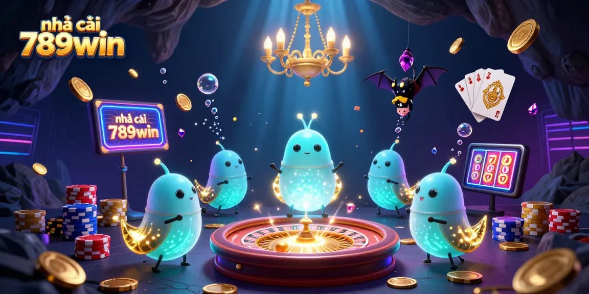 Play and win at nhà cái 789win, where glowworms illuminate a vibrant casino environment.
