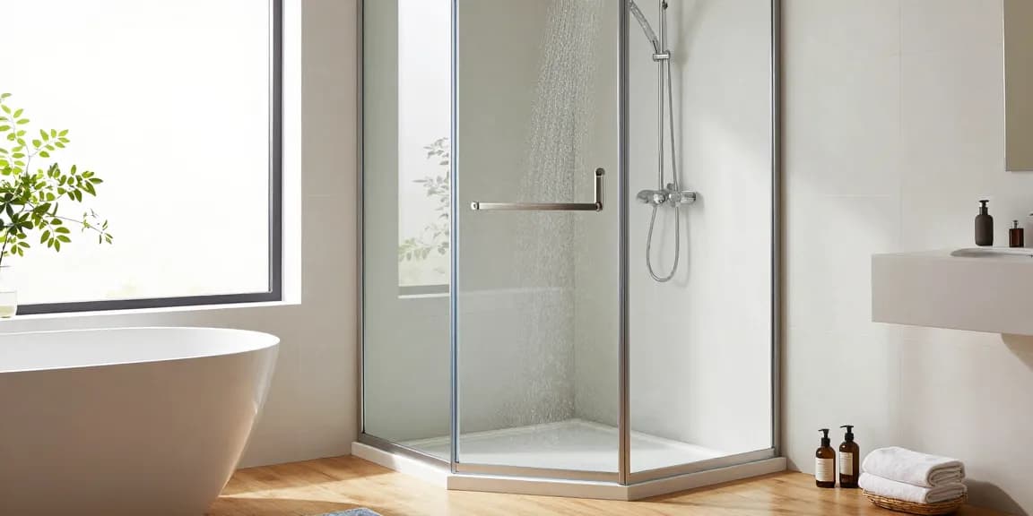 Stijlvolle vrijstaande douchecabine die modern design en comfort toont.