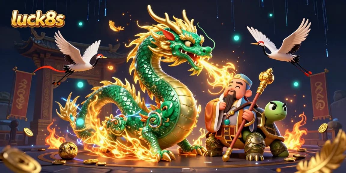 Engage in thrilling casino action with luck8s featuring a mystical jade dragon and lucky cranes.