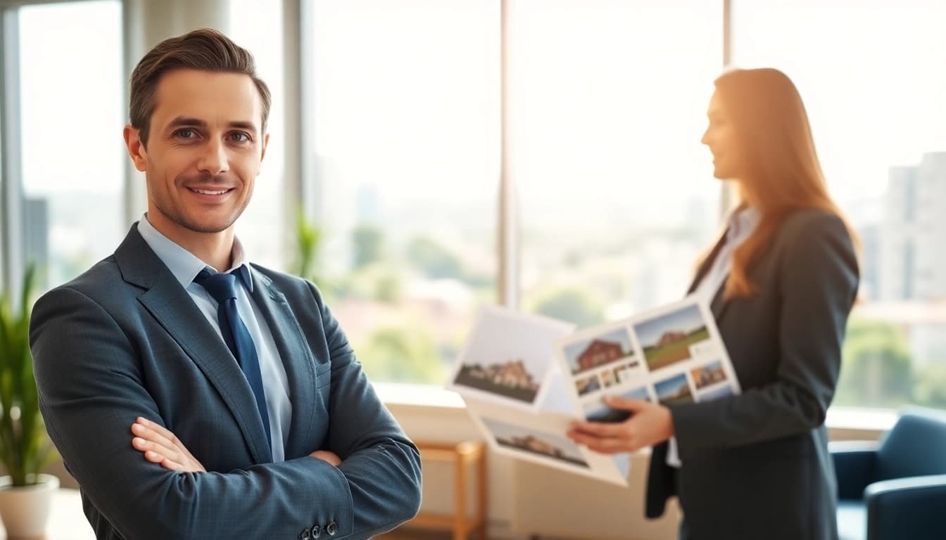 Immobilienmakler Frankfurt Ginnheim präsentiert Immobilien in einem modernen Büro.