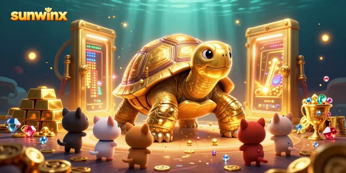 Experience thrilling fun at sunwinx gaming with vibrant 3D golden tortoise and treasure!
