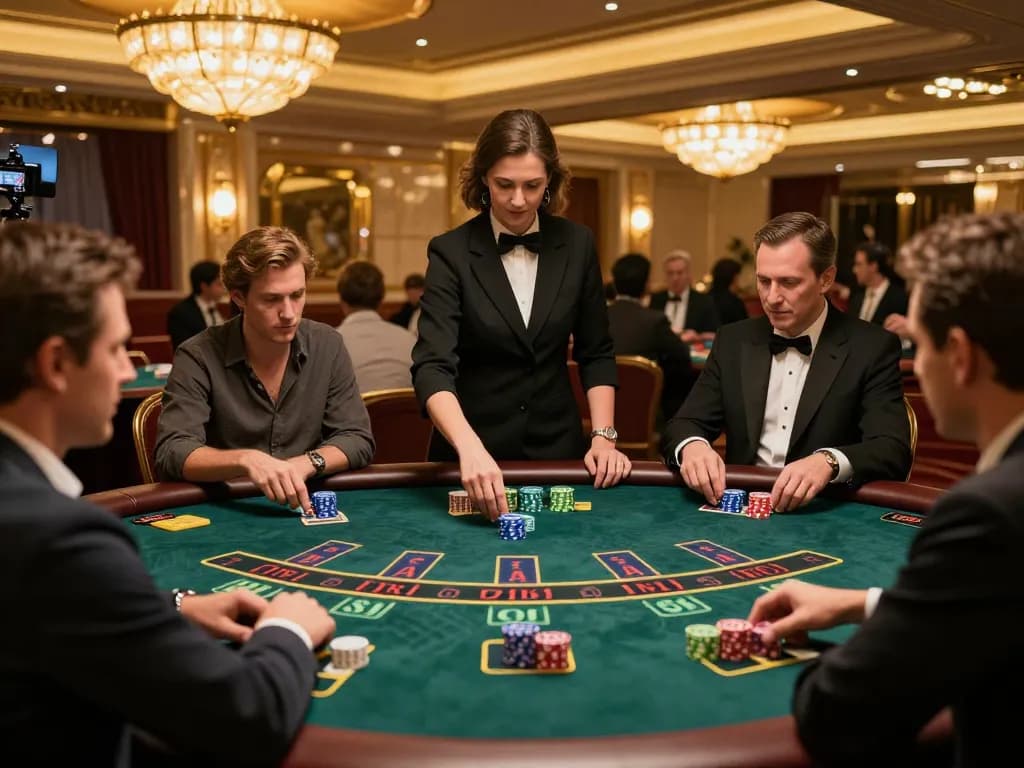 Players enjoying an engaging blackjack game at 79kingt1 casino, showcasing bets and dealer interaction.