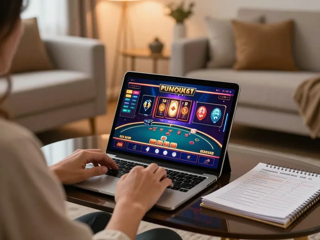 Engaged gamer using tablet for online betting at nhà cái uy tín OK8386 in a cozy atmosphere.