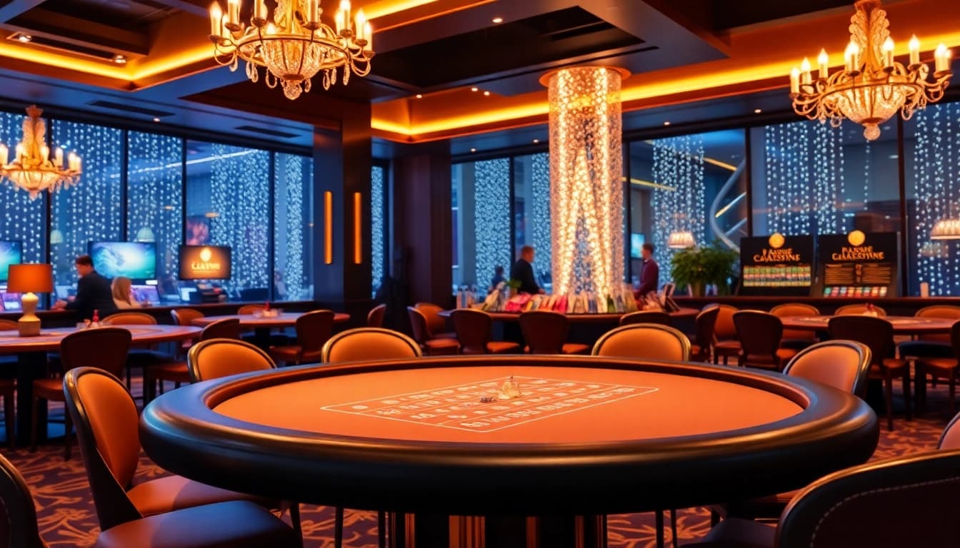 Genießen Sie aufregende Casino online Spiele in einem eleganten, stilvollen Ambiente mit lebhaften Lichtern.
