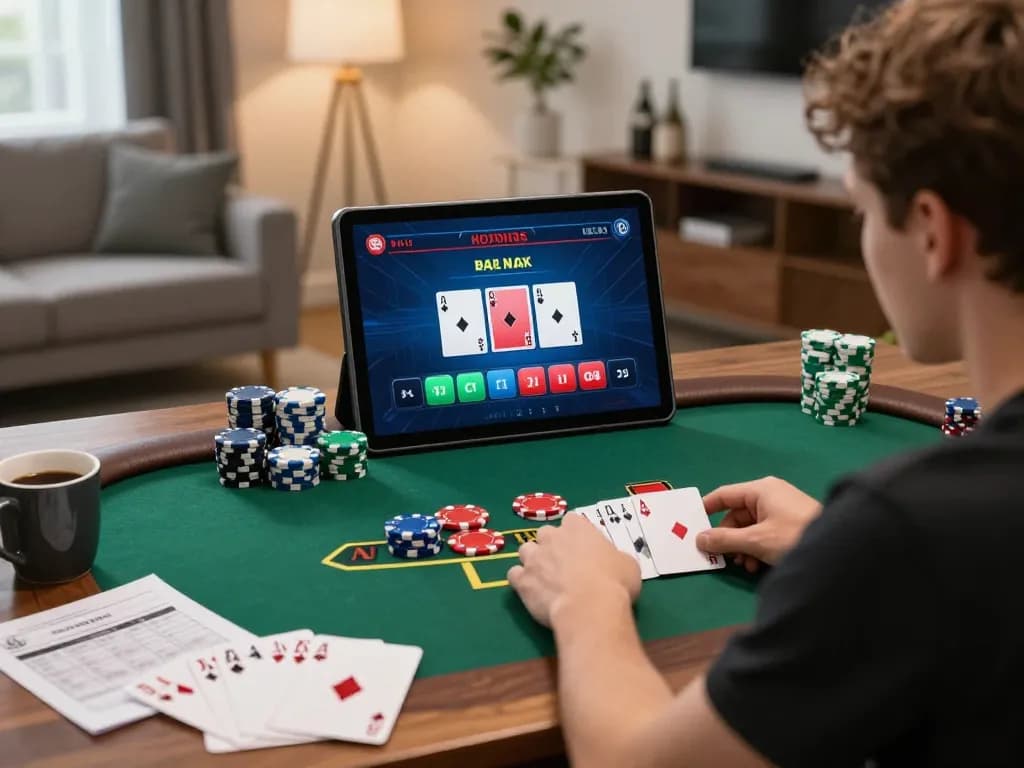 Open88 user enjoying a live dealer blackjack game at home, showcasing online gambling excitement