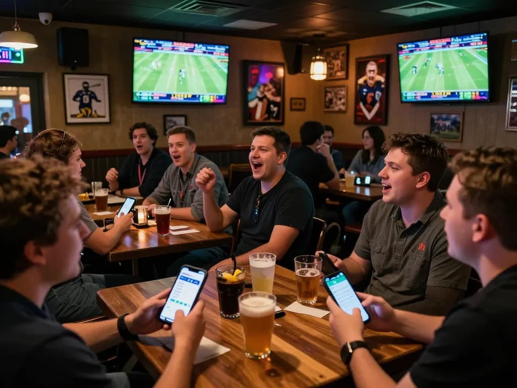 Betting on แทงบอล at a sports bar filled with excitement as fans cheer