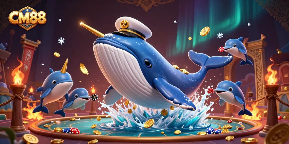 Experience thrilling gaming adventures with CM88's vibrant 3D whale and playful dolphins!