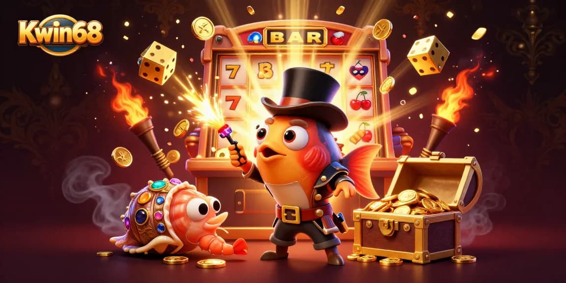 Kwin68 captures a 3D deep-sea anglerfish with glowing lure attracting coins amidst a jackpot explosion.