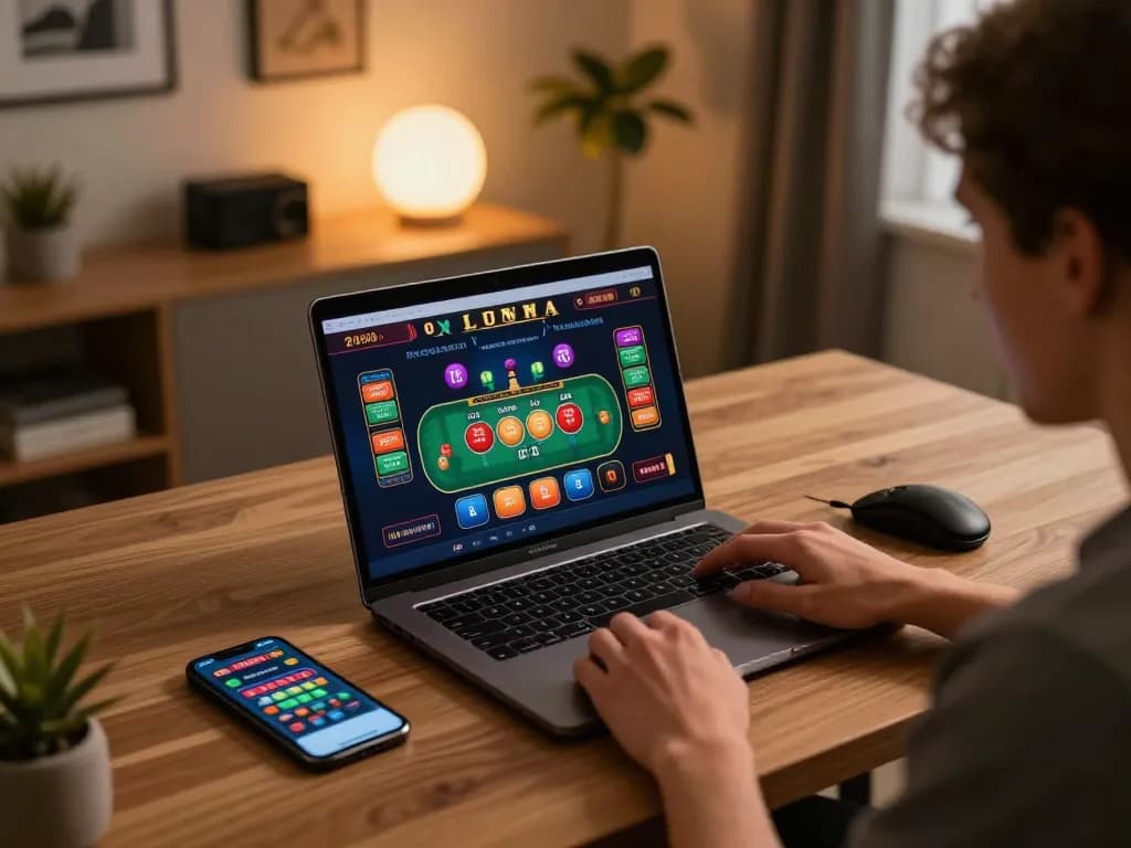 Engaged in online gaming with 79KING, a user interacts with a live dealer game on their laptop.