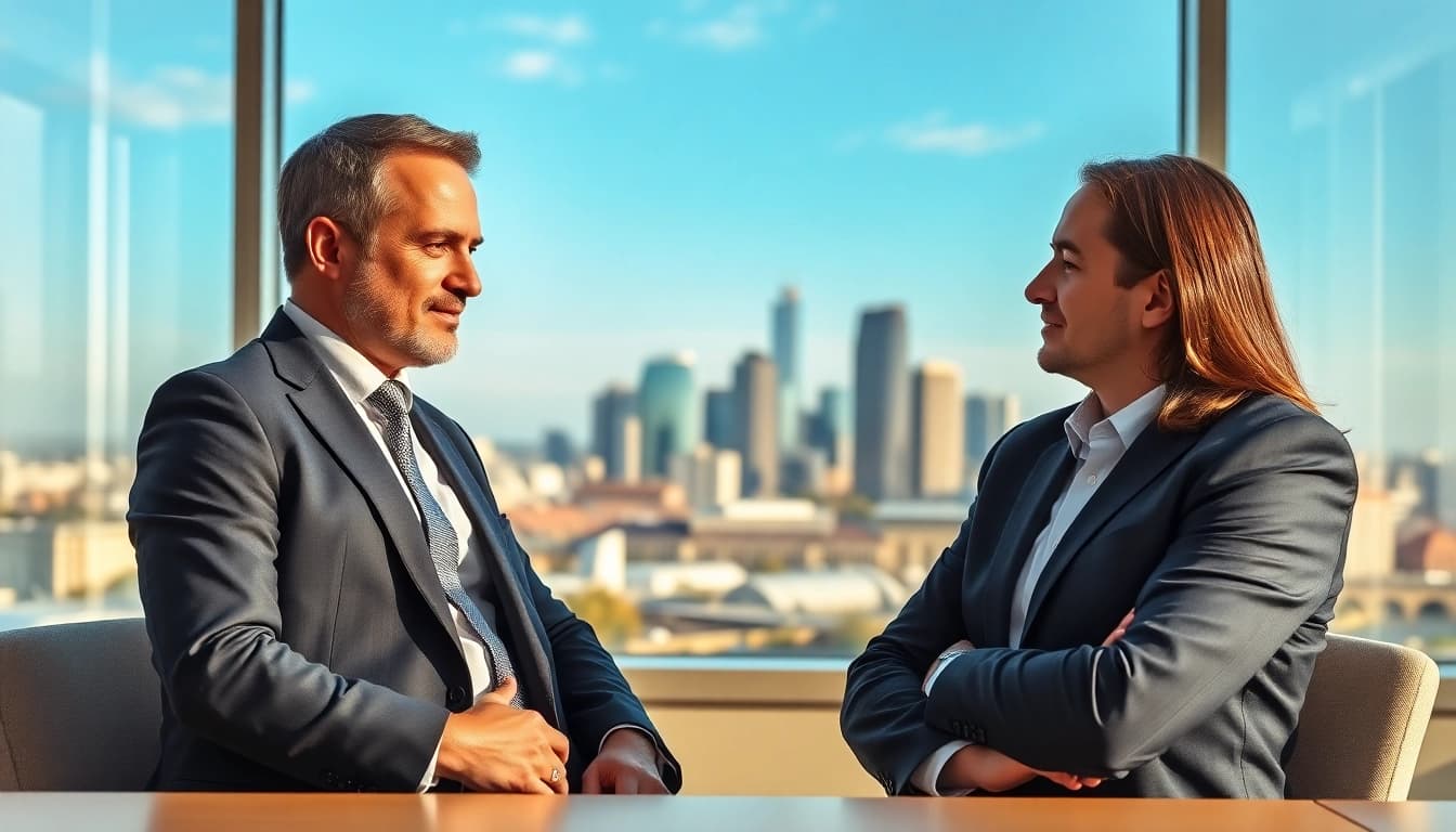 Headhunter Frankfurt im Gespräch mit einem Jobkandidaten in einem modernen Büro.
