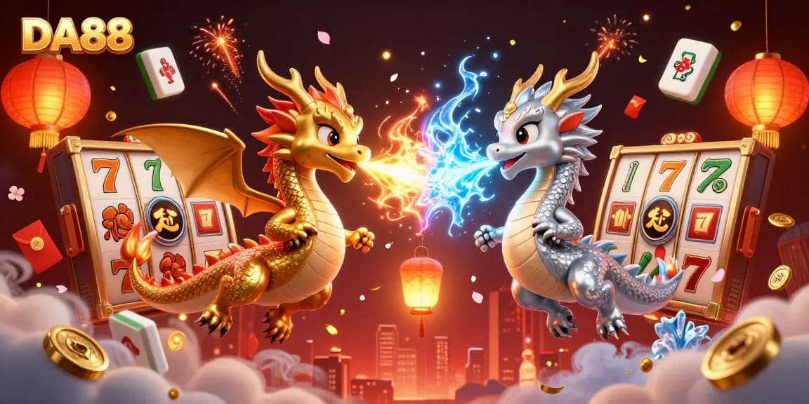 DA88 offers thrilling slot games featuring intertwined dragons and vibrant gaming elements.
