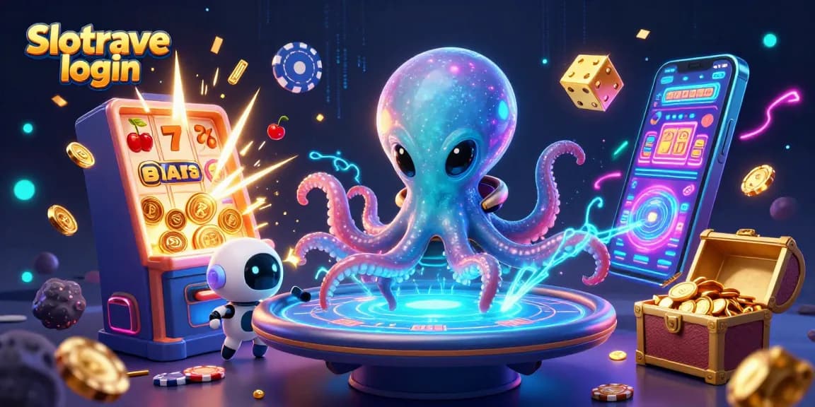 Engage with Slotrave login surrounded by a vibrant alien casino scene bursting with winnings.