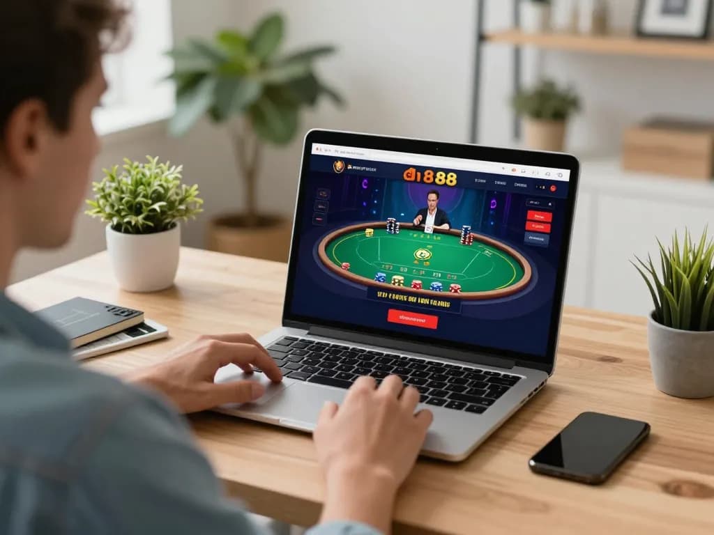 Experience thrilling online gaming with dn88 at home, user immersed in live dealer blackjack.