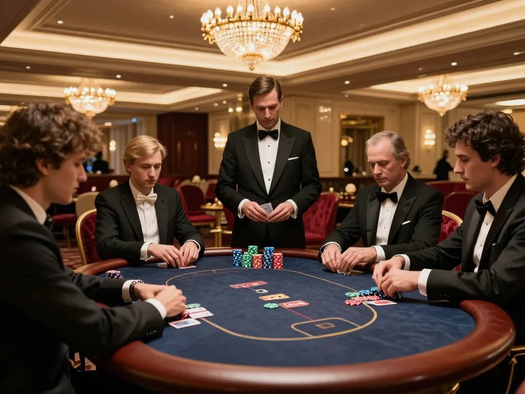 Players engaging in a high-stakes poker game at 88CLUB, showcasing intense strategy and luxurious decor