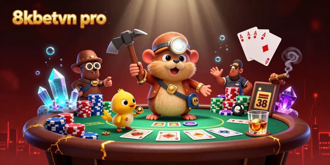 Engage in thrilling gaming action at 8kbetvn pro with exciting poker elements and a vibrant treasure scene
