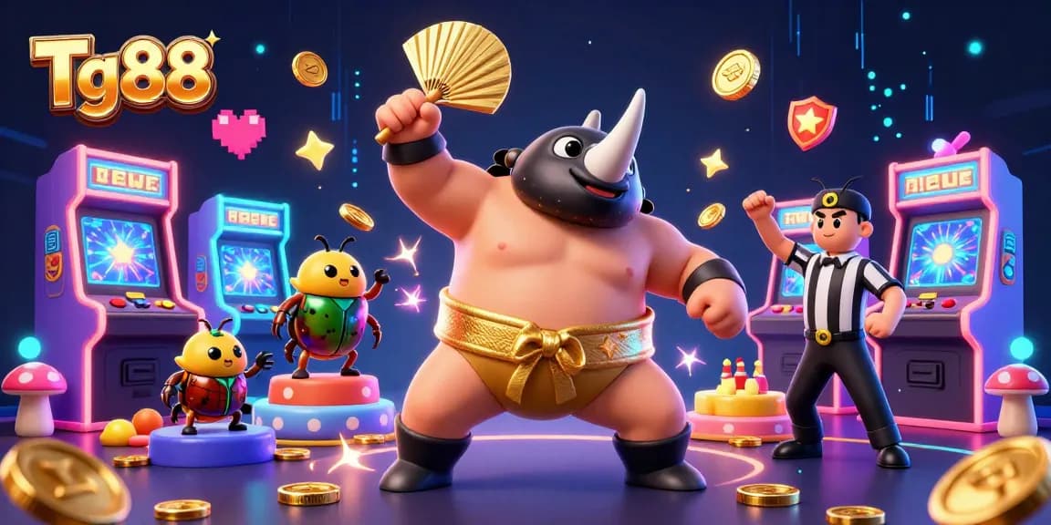 Tg88 users enjoy a vibrant gaming atmosphere with colorful elements and exciting characters amidst golden coins.