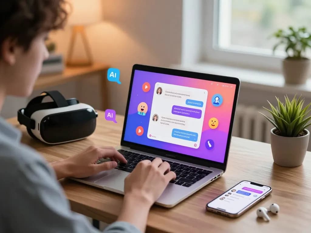 Engaging interaction on porn chat ai with vibrant digital interface and modern tech setup.