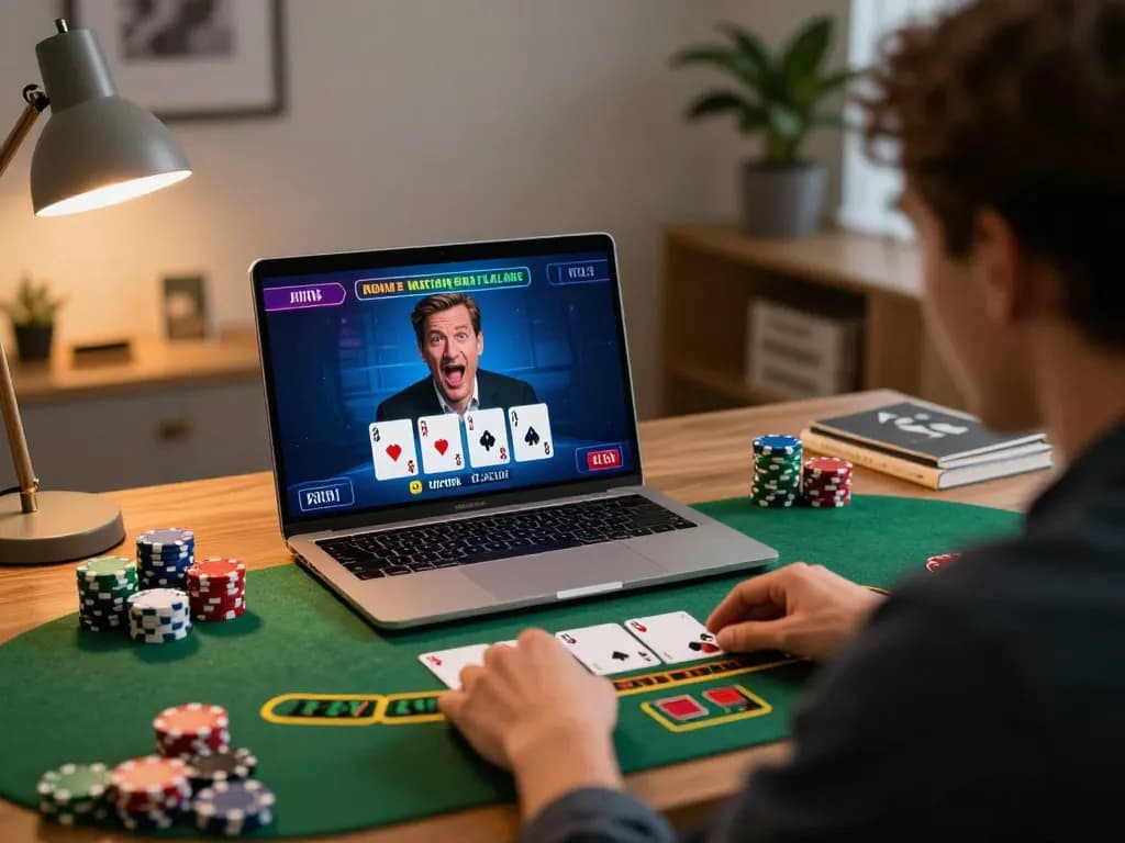 Engaging in an online blackjack game at home with TT88 casino, showing strategy and excitement