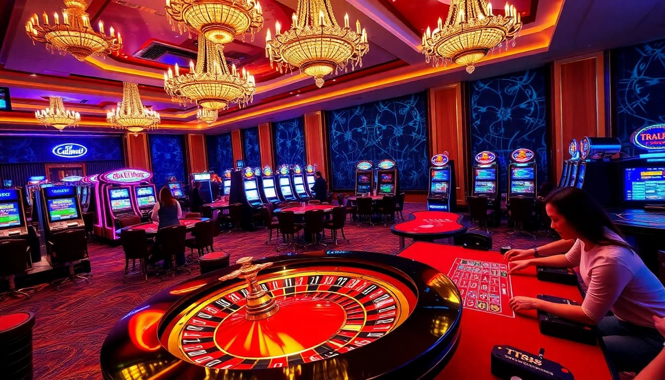 TT88 players enjoy exciting table games and slots in a luxurious casino setting.