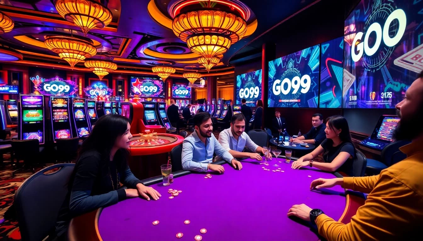 Players enjoying casino games at GO99, showcasing exciting slot machines and poker tables.