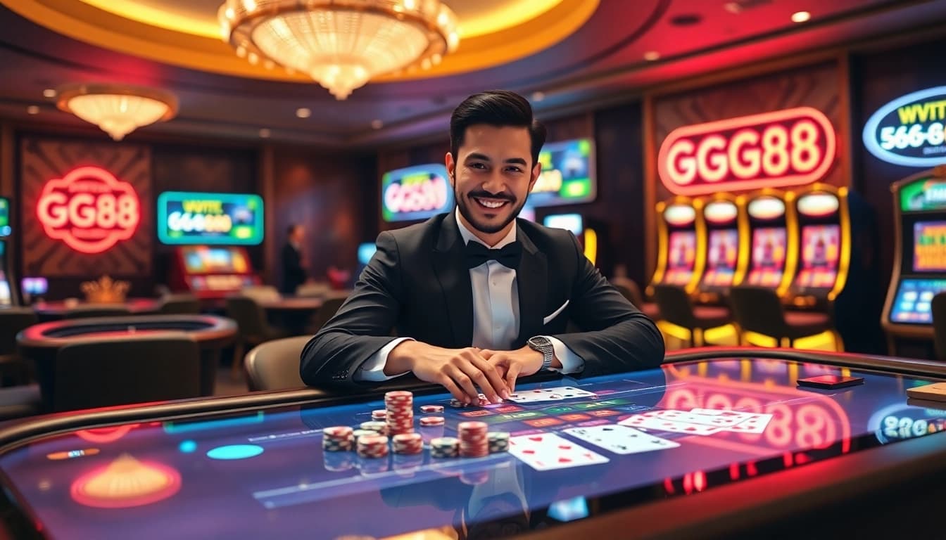 Experience high-stakes excitement at GG88 media's vibrant casino interface with poker chips and roulette.