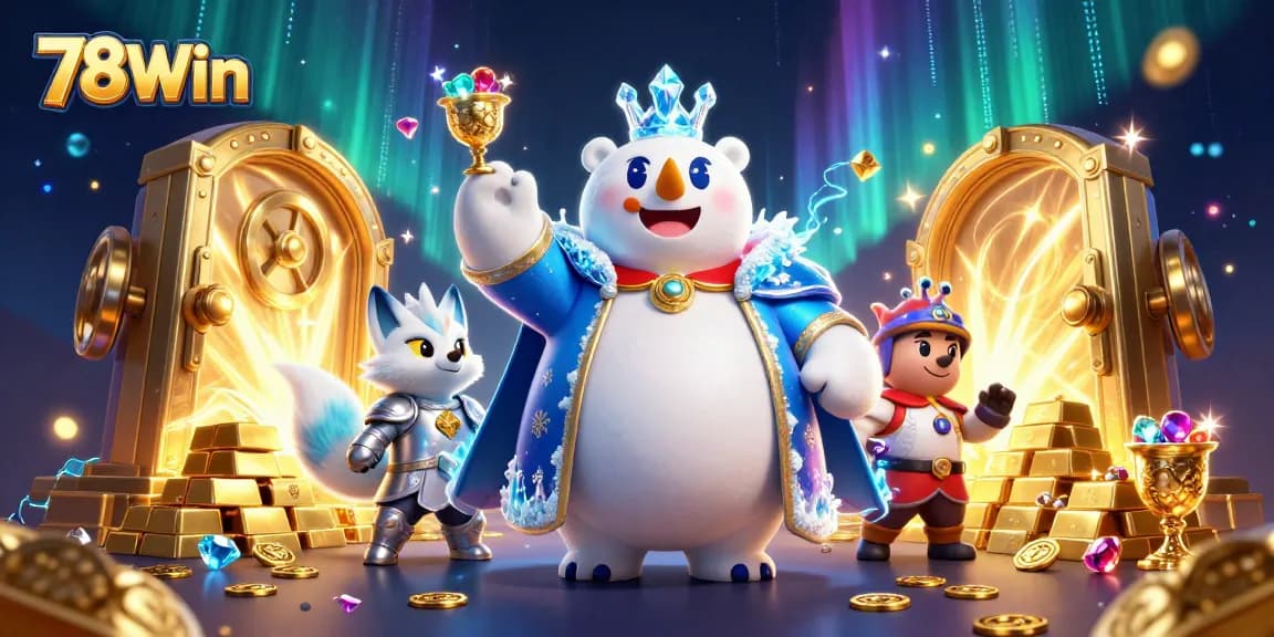 Engage with 78Win's thrilling 3D cartoon depiction of winning treasures in a vibrant casino scene.