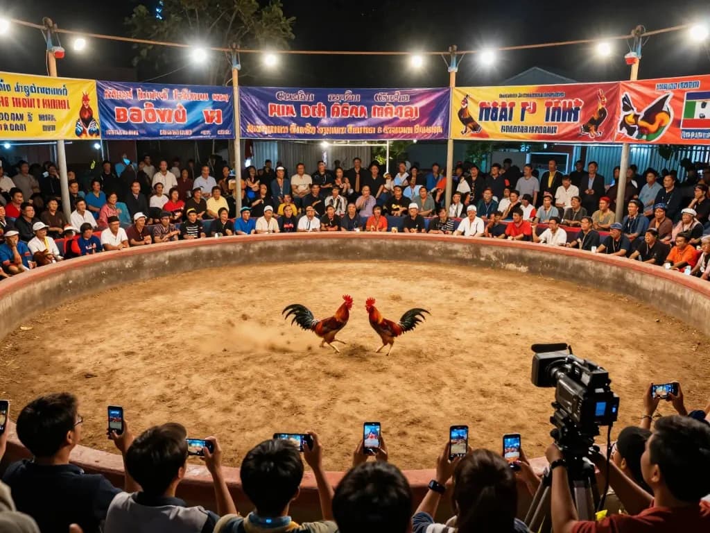 Witness the excitement of đá gà thomo with roosters in action during live matches, showcasing intense moments of battle.
