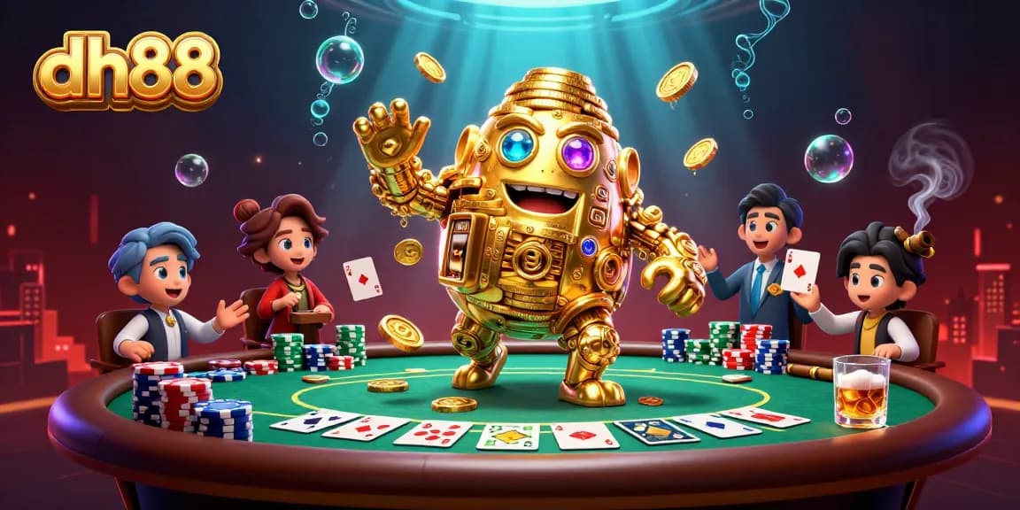 Experience thrilling gameplay with dh88's golden golem and poker elements in a dynamic 3D scene.