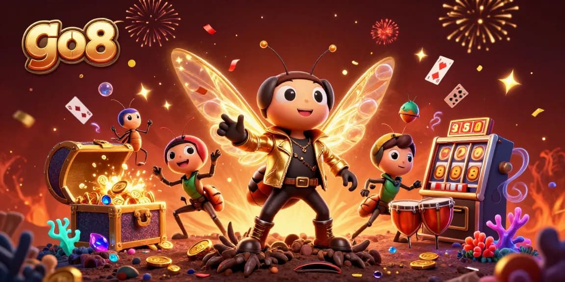 Spin to win at go8's vibrant casino scene featuring dynamic characters and exciting game elements!
