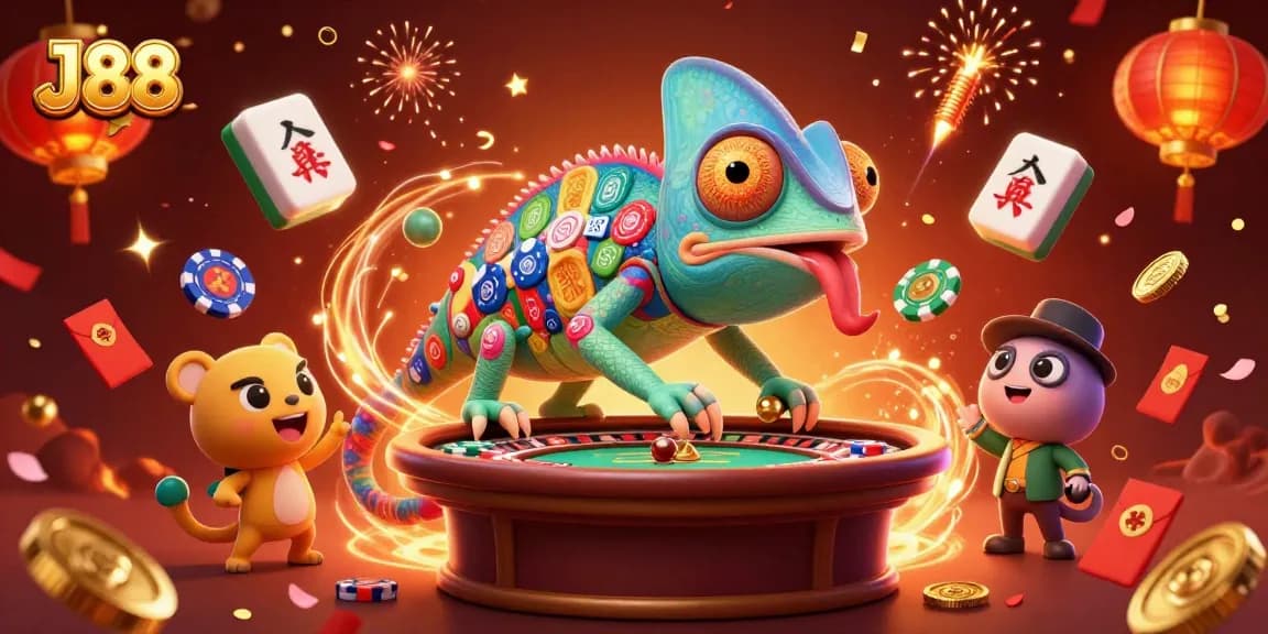 Experience exciting gameplay with the vibrant J88 casino scene featuring engaging animated elements.