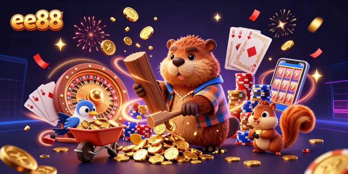 Experience the unbeatable fun at ee88 as the beaver stacks golden coins and wins in a vibrant casino world.