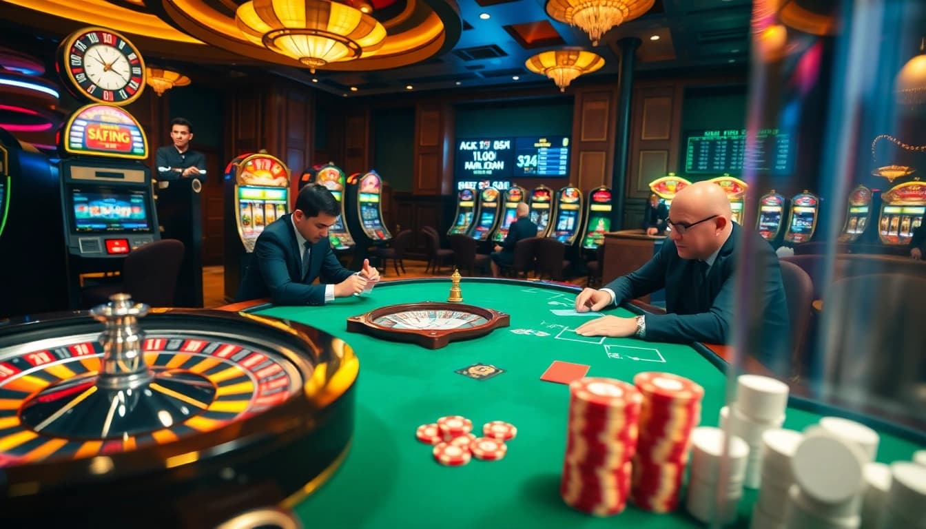 Engaged gamblers at a high-stakes table explore vibrant odds at https://nhacaiuytinvn.us.com/ during an exciting game.