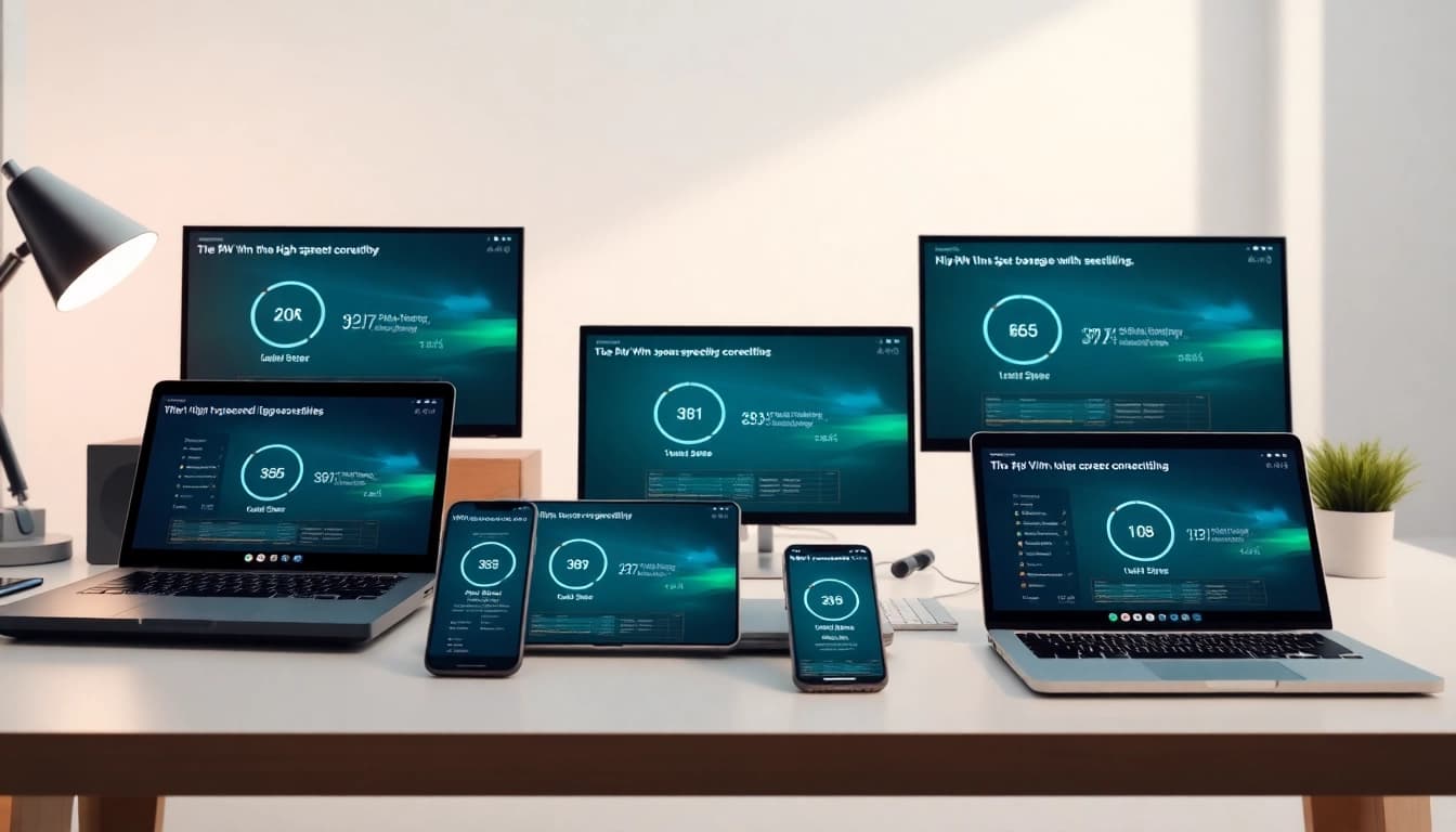 快连官网在明亮、专业的环境中跨多设备展示友好易用的 VPN 应用界面。