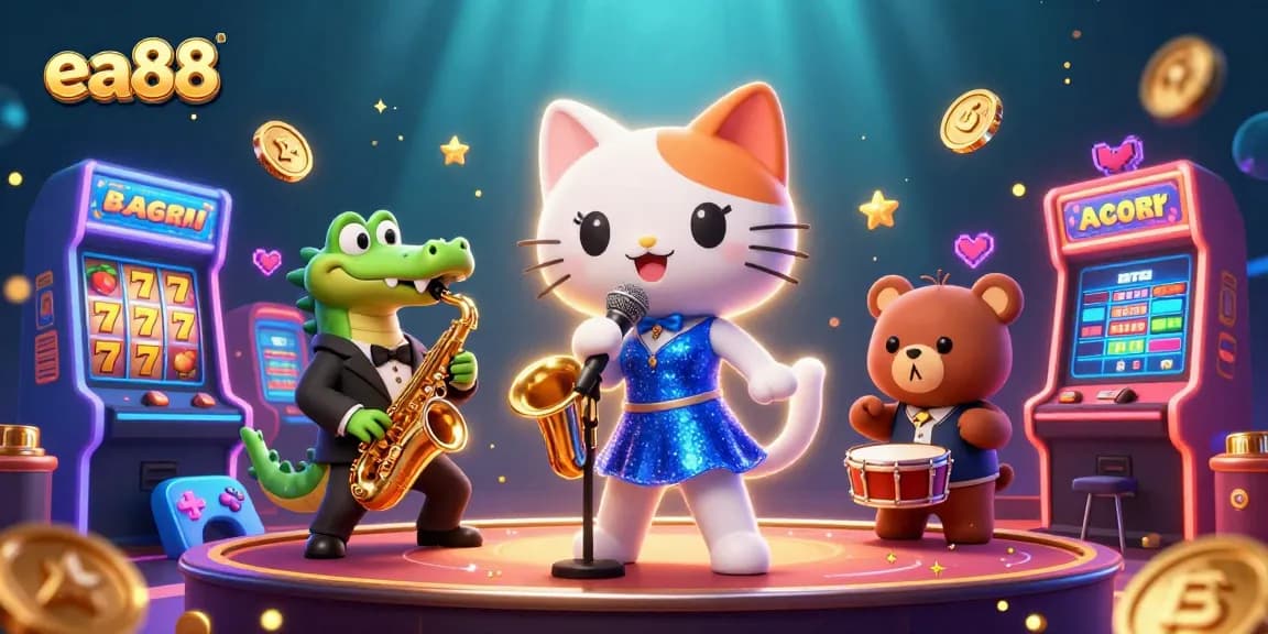 Experience exciting slots and jackpots at ea88 with this vibrant casino illustration featuring jazz and fun.