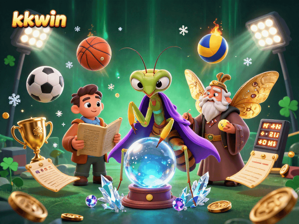Engage with kkwin's dynamic betting atmosphere featuring fortune tellers and sports elements.