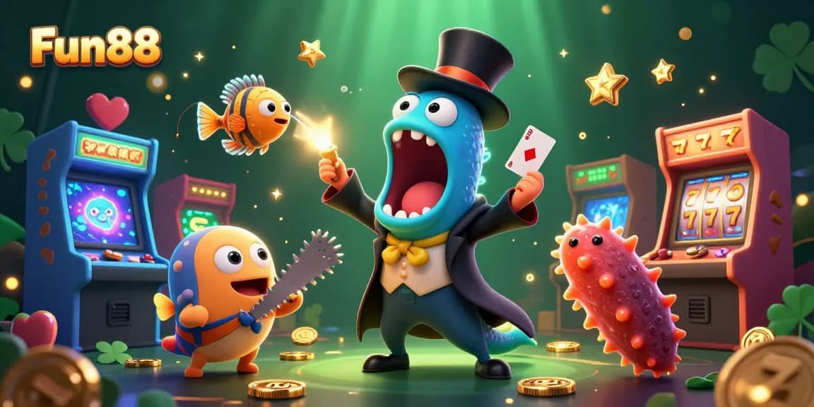 Fun88 showcases an enchanting scene with sea creatures performing card tricks amidst vibrant casino elements.