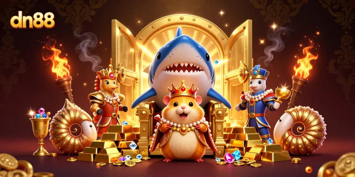 Experience thrilling gaming at dn88, showcasing a vivid casino scene with a golden hamster king.
