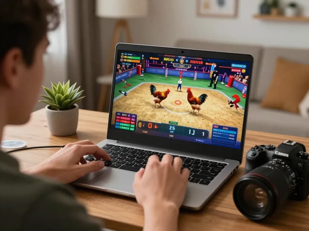 Watch đá gà trực tiếp bình luận while betting on exciting live matches displayed on a laptop screen.