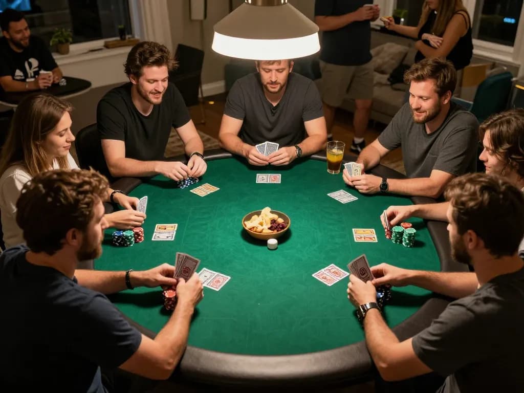 Playing poker during a home game night with friends at ALO8 brings excitement and strategy.