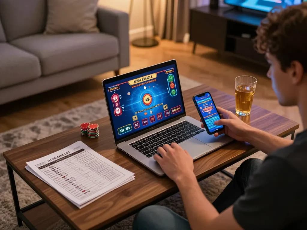 Engaging with nhà cái mb66 online games in a cozy living room while focusing on betting strategies.