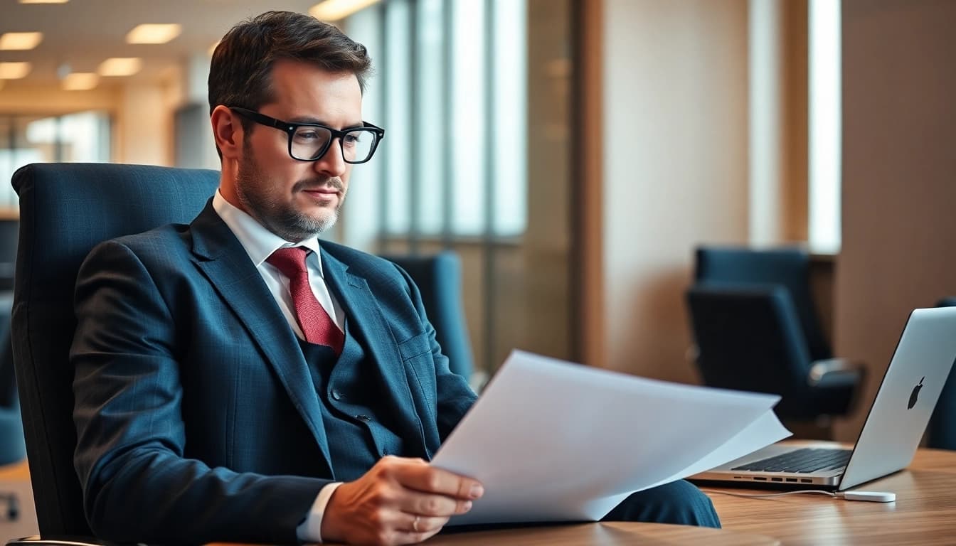 Professioneller Headhunter Hannover prüft Bewerbungen in modernem Büro.