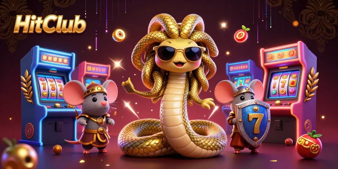 HitClub offers exciting slot gaming experiences with jackpot symbols and friendly characters in a vibrant casino setting.