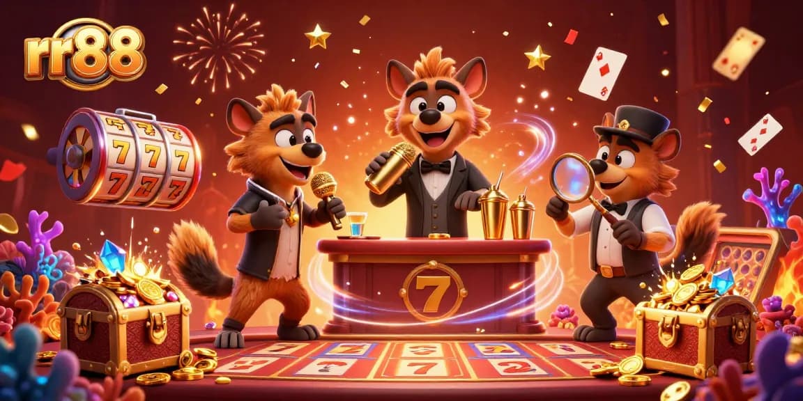 Experience the lively moments at rr88 casino with hyena characters engaging in casino fun and exciting jackpot wins.